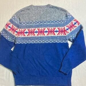 Sears Men's Crewneck Sweater in Blue and Gray with Red Accents